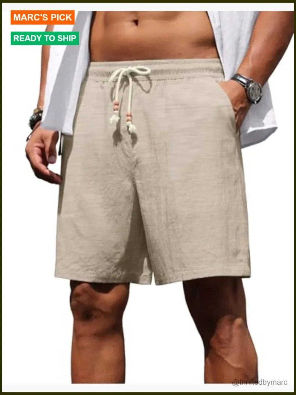 Men's Linen Shorts Elastic Waist Drawstring Lightweight Summer Casual